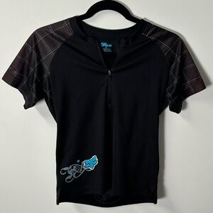 FOX RACING women's black blue mesh graphic 1/4 zip jersey shirt, M.